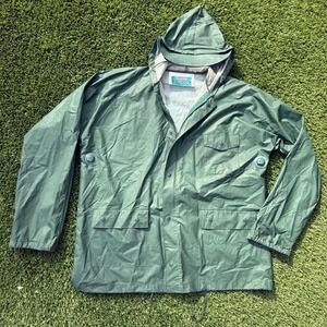 VTG Rainskins Mens PVC Nylon Rainwear Jacket Green Size Large Waterproof Hooded
